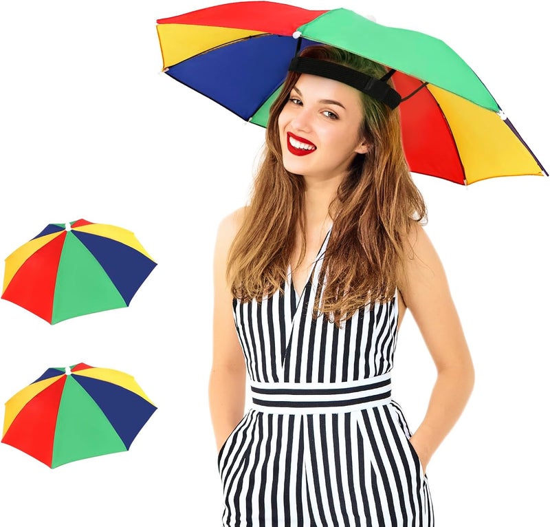 Audaisyly Umbrella Hat, 2 Pack Colorful Party Hats Hands Free Umbrella, Adjustable Headband Fits Women Men Adults for Beach Fishing Gardening - Image 1